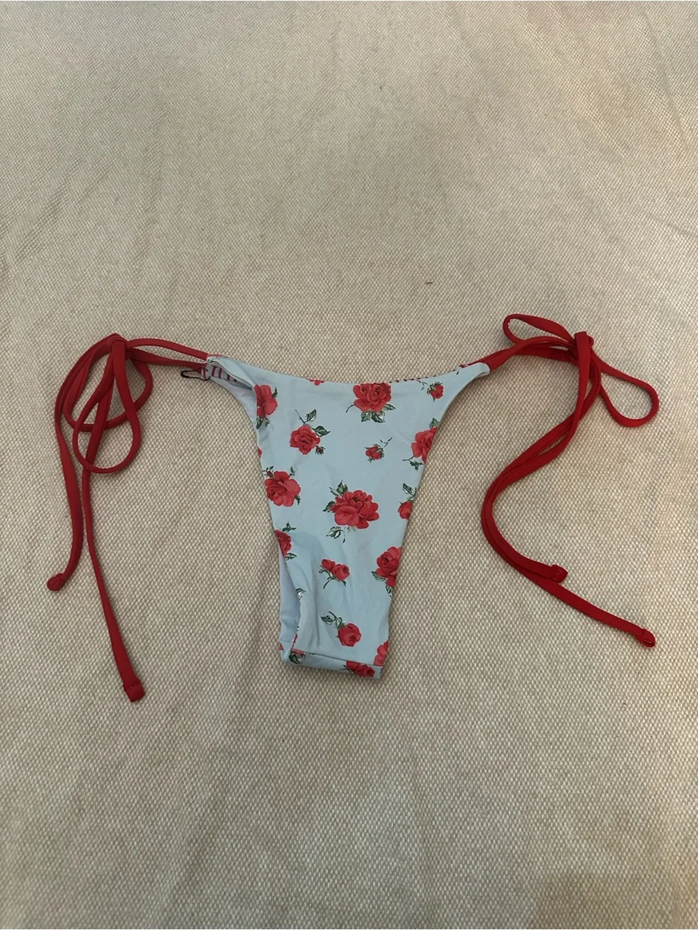 Frankie's Bikinis Red Rose Print Side-Tie Bikini Bottom 38971
